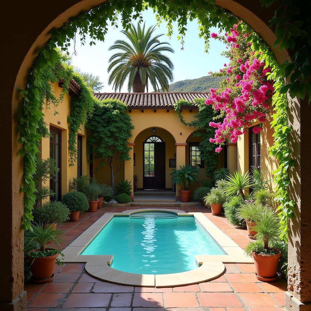 Tranquil courtyard with pool in a Spanish home