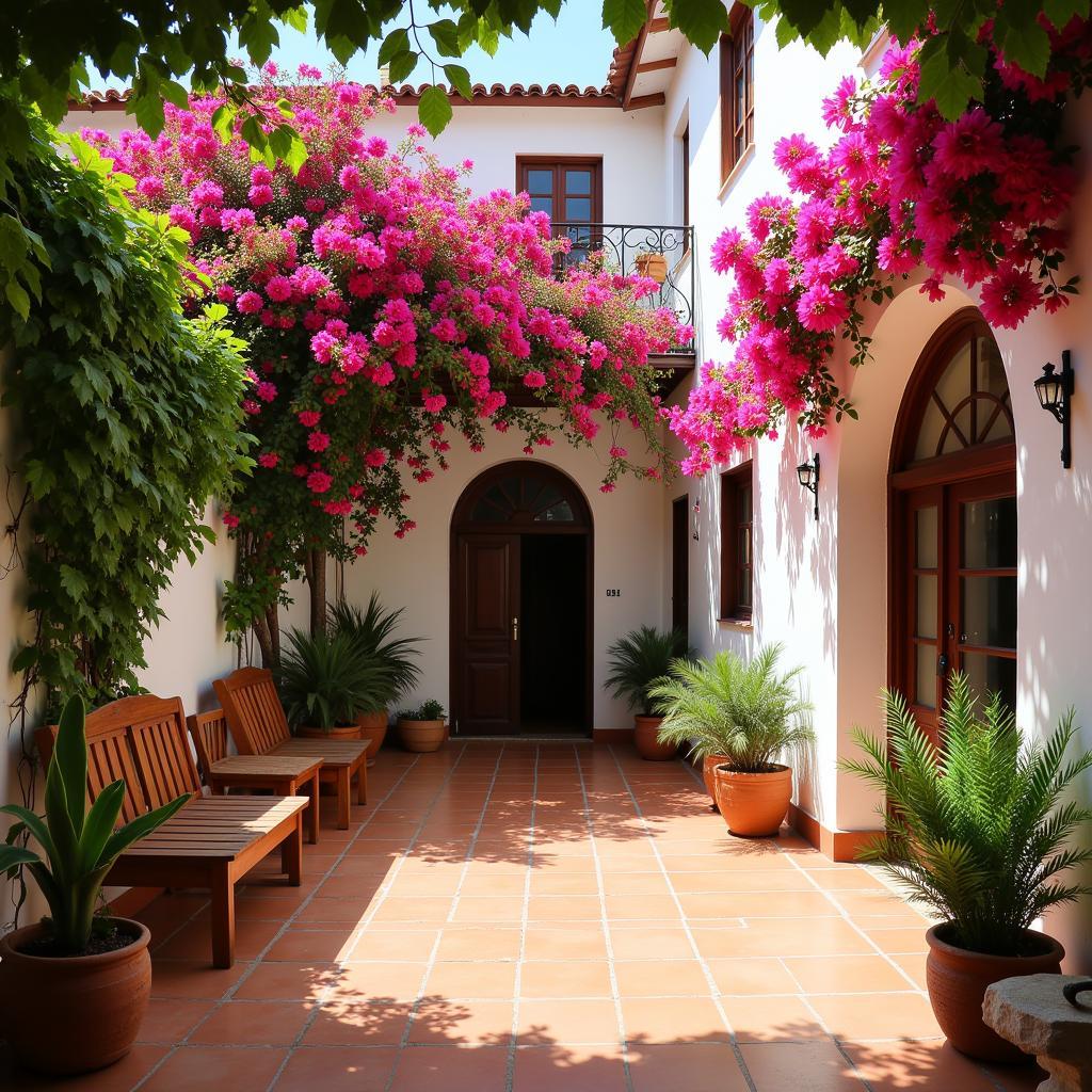 Sun-drenched courtyard in a traditional Spanish home