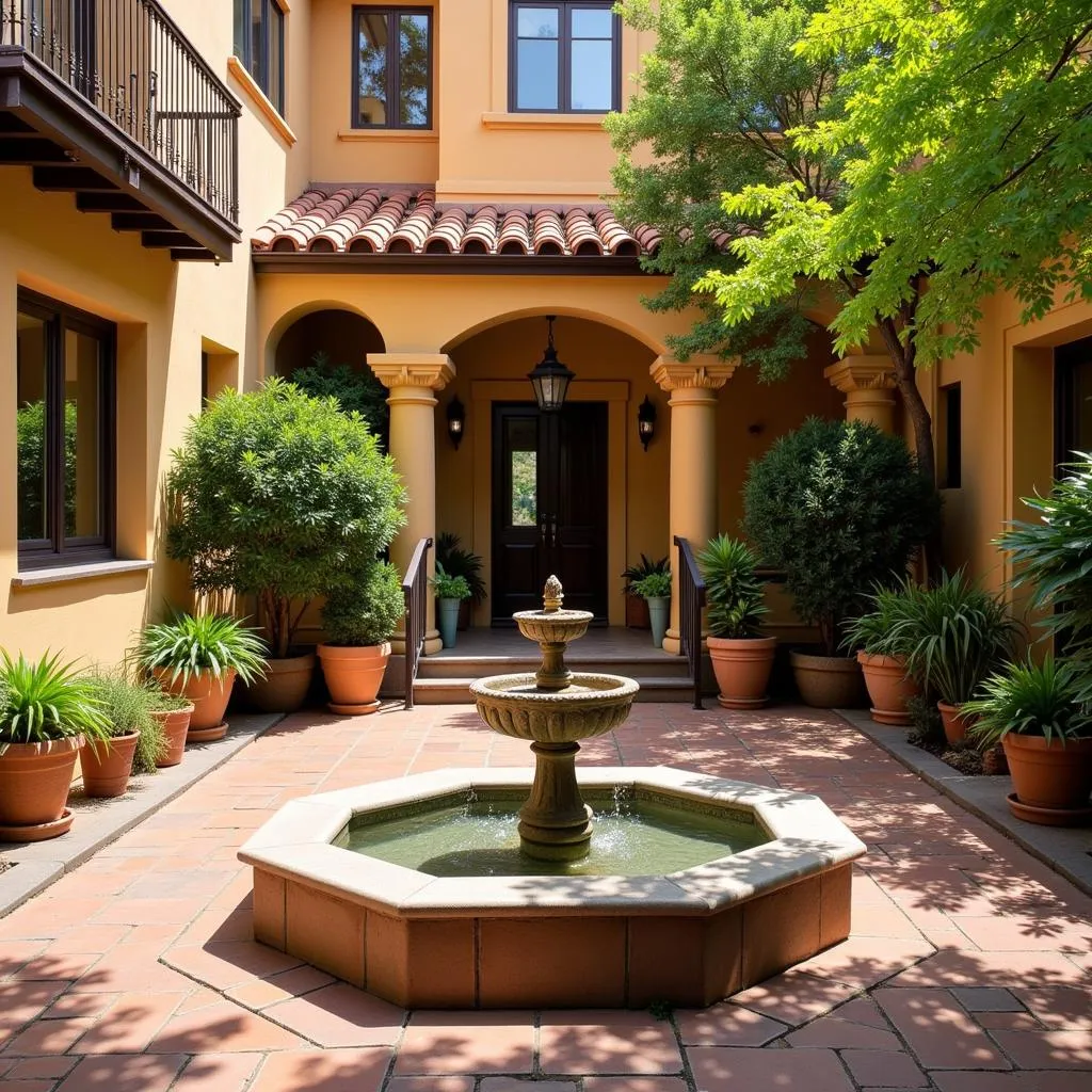 Tranquil Spanish courtyard with a traditional fountain