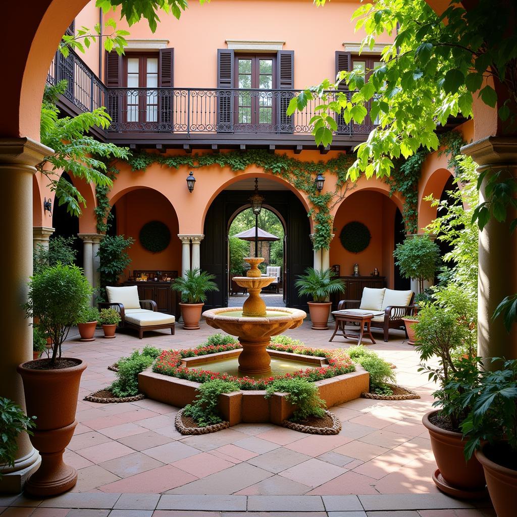 Serene Spanish Courtyard with Fountain