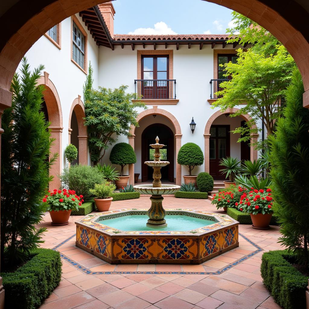 Charming Spanish Courtyard with a Fountain