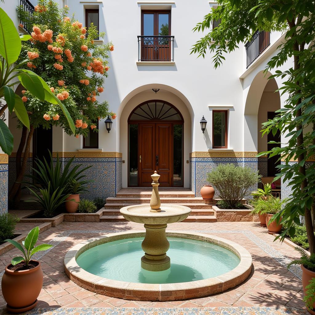 Tranquil Spanish Courtyard with Ornate Fountain