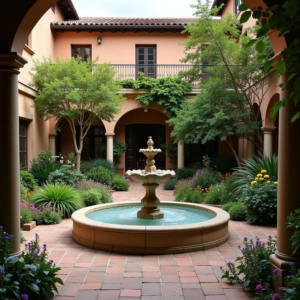 Traditional Spanish courtyard with a fountain