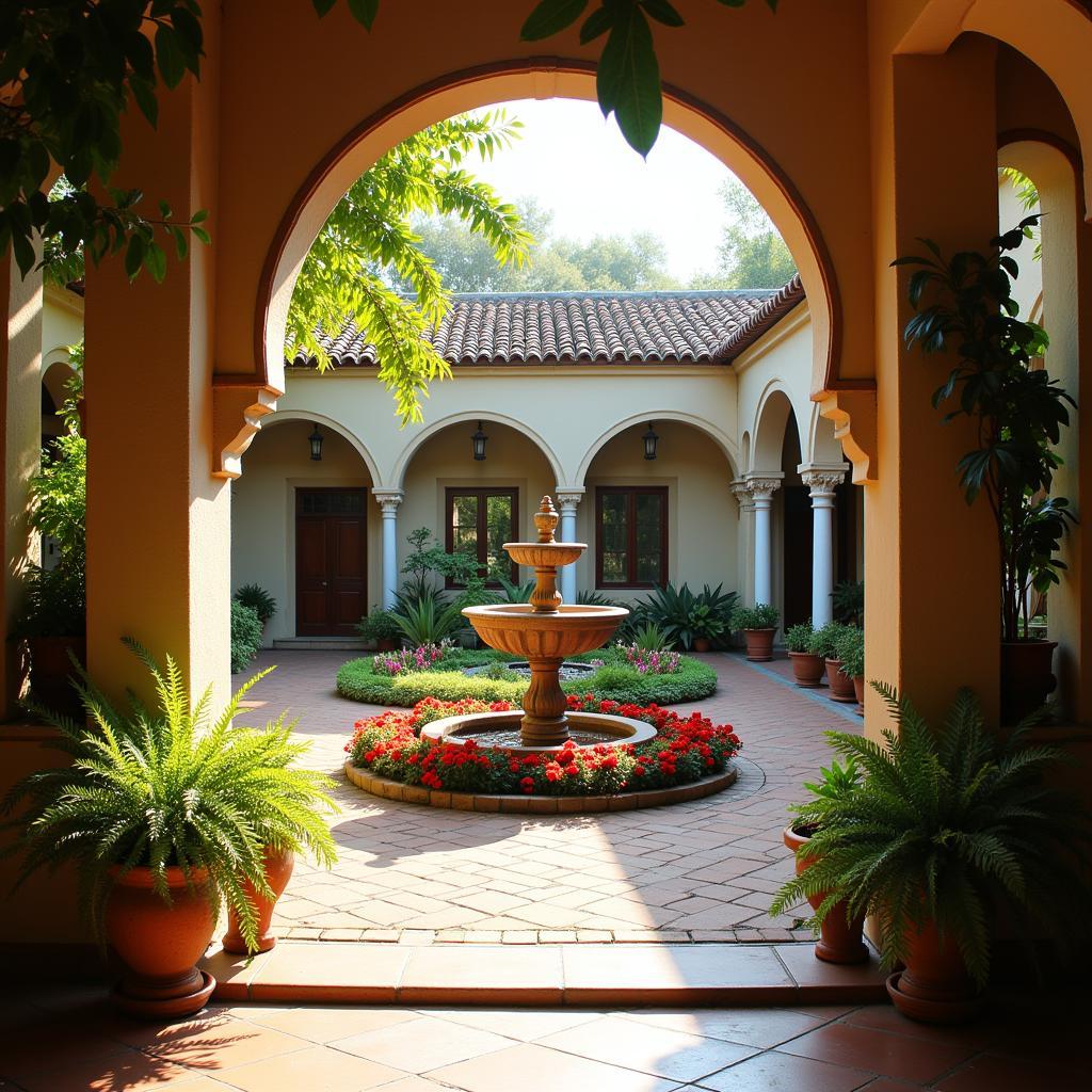 Picturesque courtyard of an aurquia home in Spain