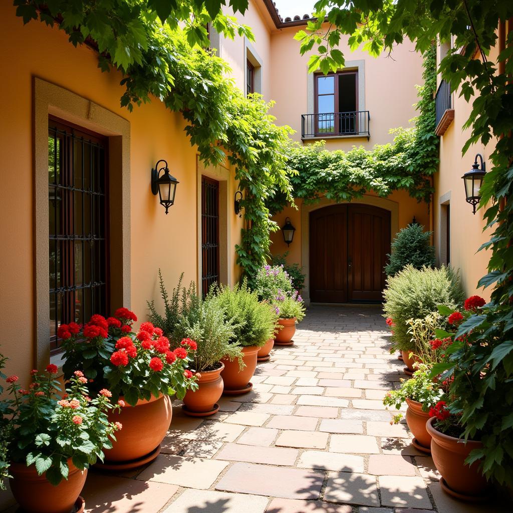 Terracotta pots in a traditional Spanish courtyard