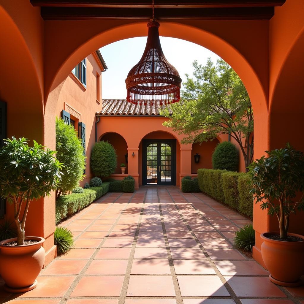 A traditional Spanish courtyard adorned with a festive Zara Home corona.