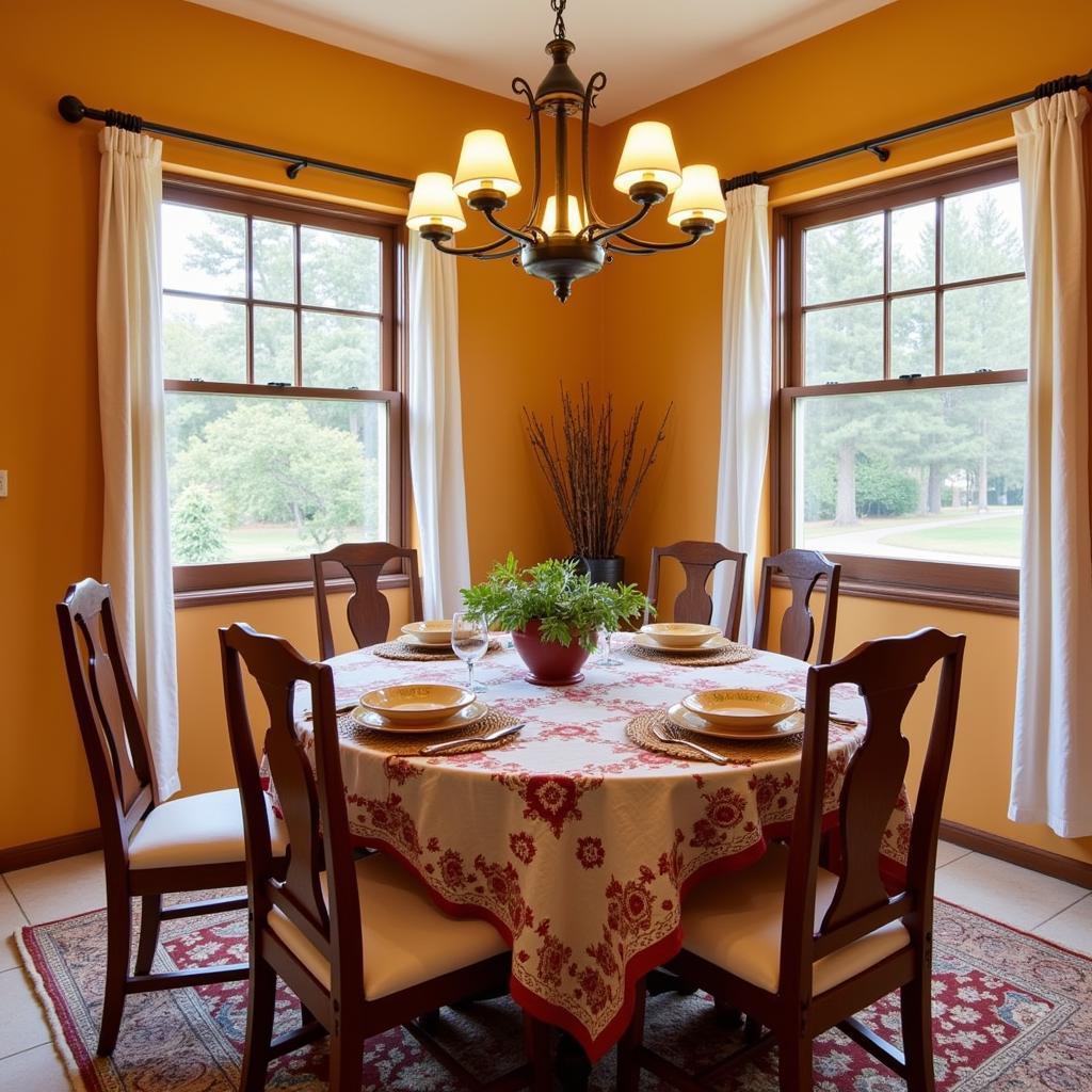 Spanish Dining Area with Round Table and Decorations