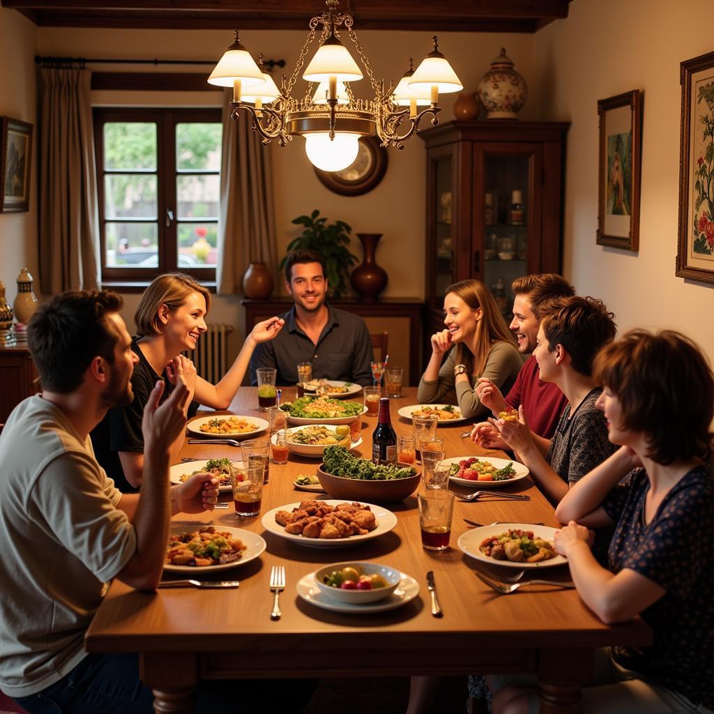 Sharing a Family Meal in a Spanish Dining Room