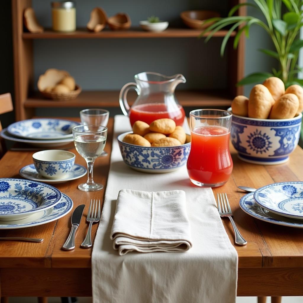 Rustic Spanish dining table set for a meal