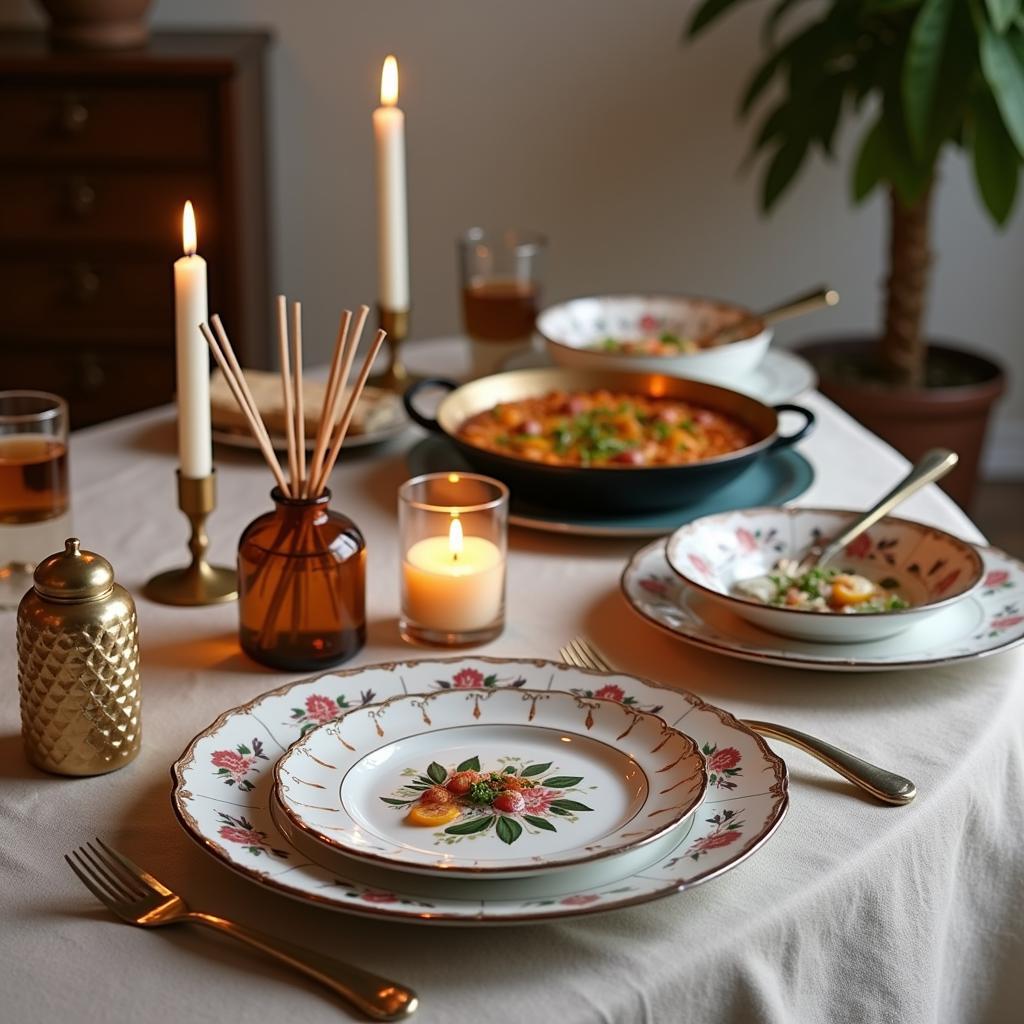 A Spanish-inspired dinner table setting with ambientador