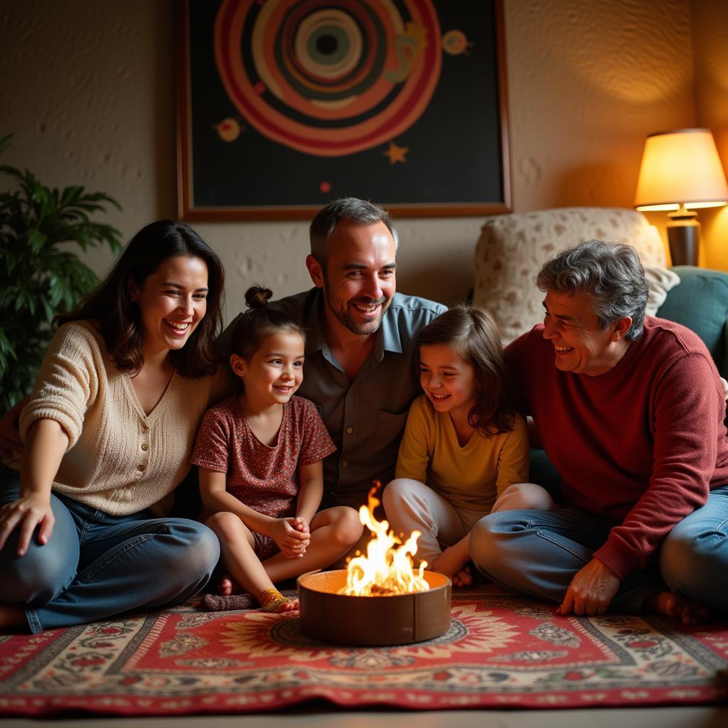 Spanish Family Gathered on Alfombra