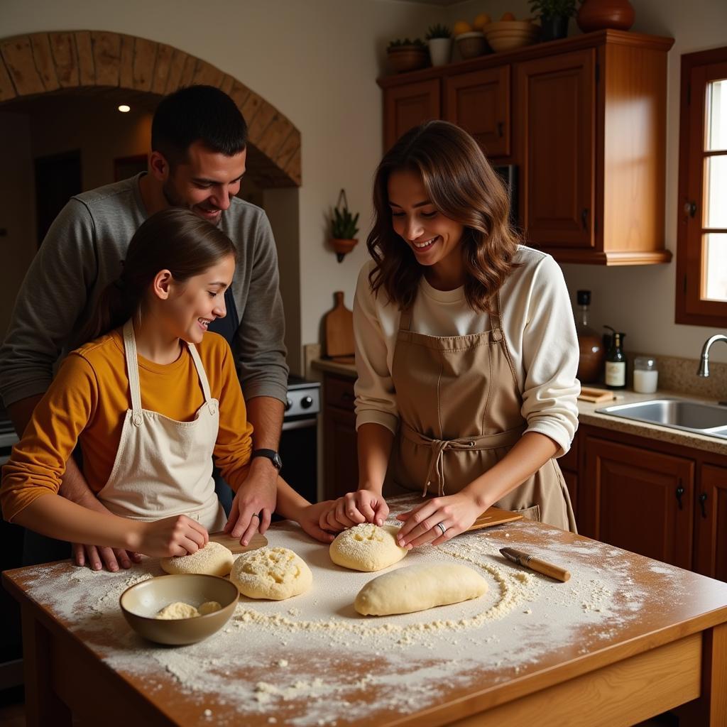 A Spanish Family Baking Bread