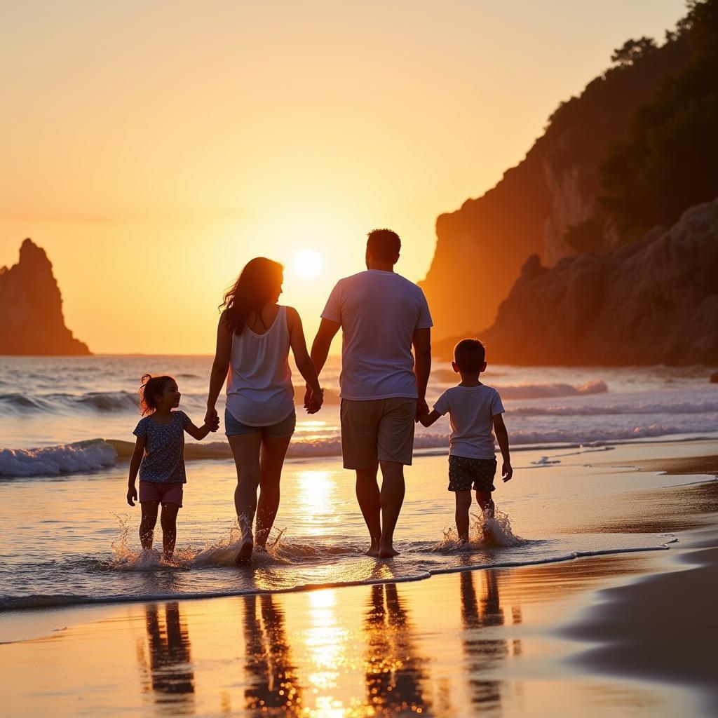 Family enjoying beach holiday in Spain