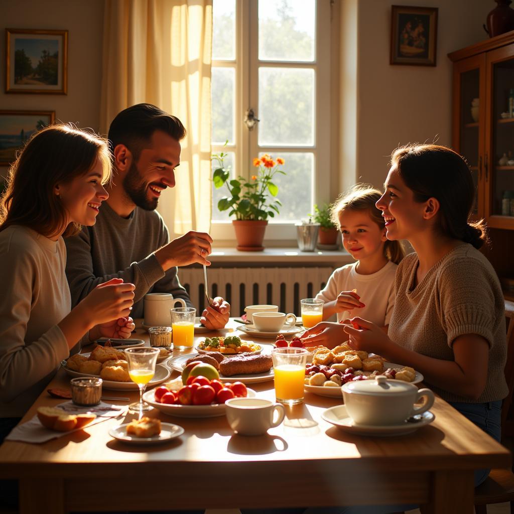 Family Enjoying Traditional Spanish Breakfast