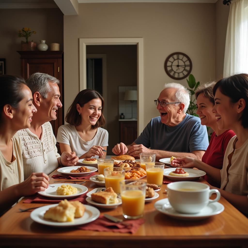 A Spanish Family Enjoying Breakfast Together