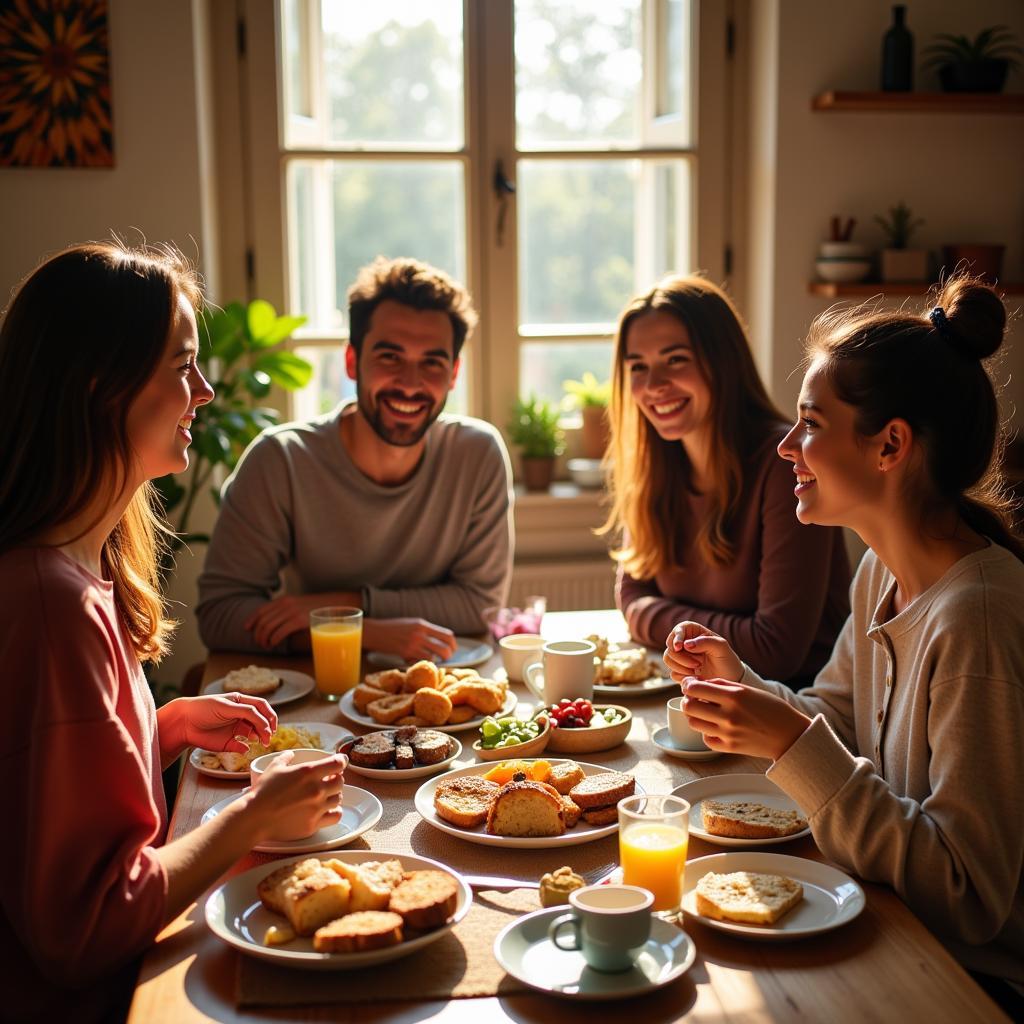 Family Enjoying Breakfast in Spain