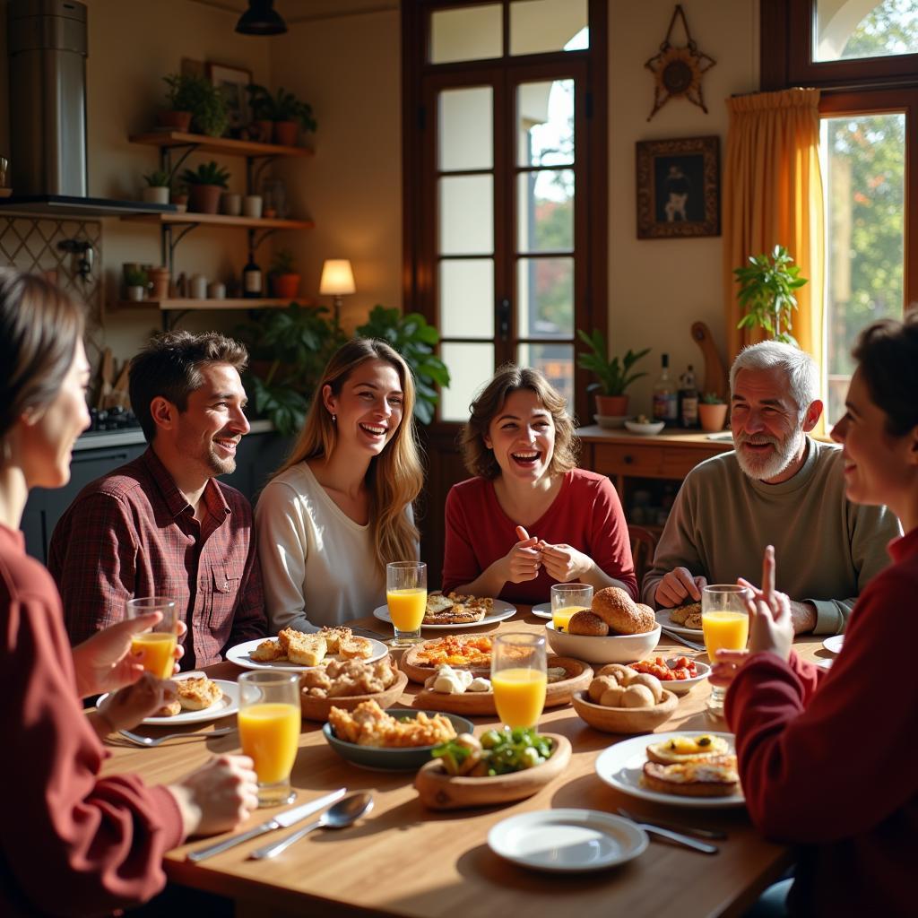 A Spanish Family Enjoying Breakfast Together