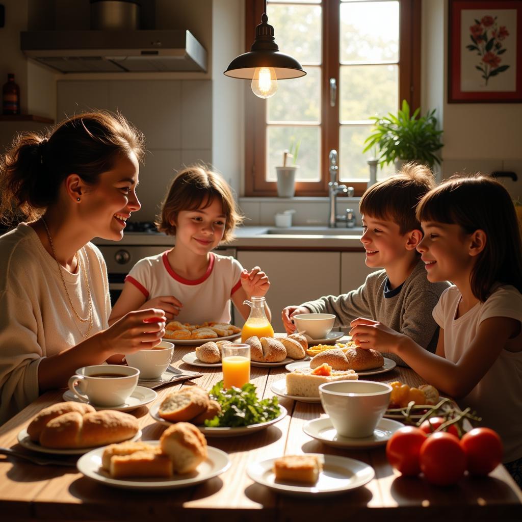 Family enjoying breakfast in a Spanish home