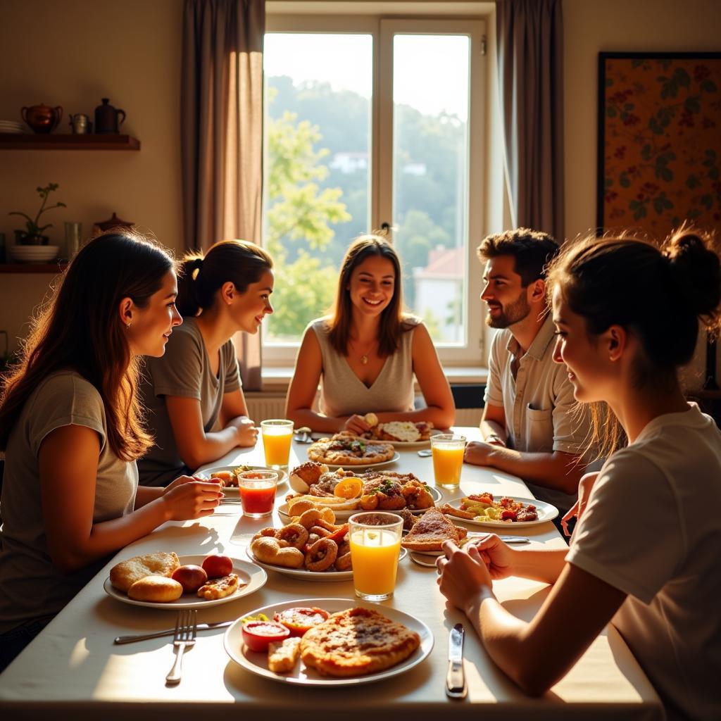 A Spanish Family Enjoying Breakfast Together