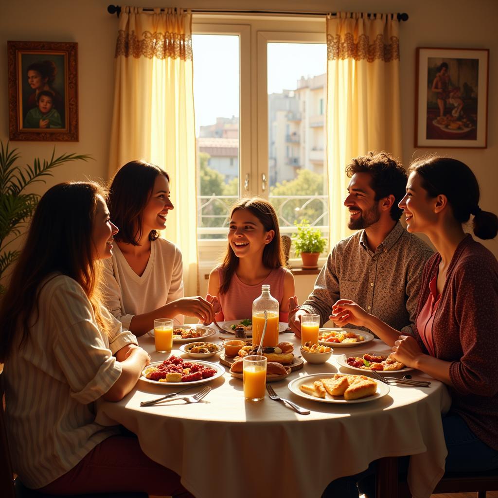 Family enjoying breakfast in Spain