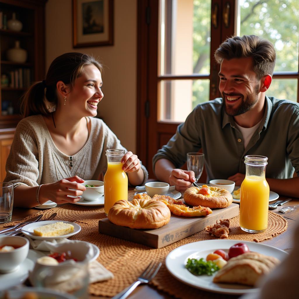 A Spanish family enjoying a traditional breakfast together