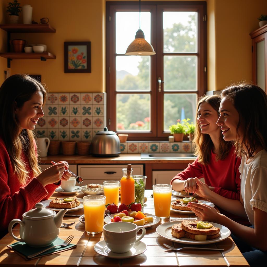 Spanish Family Enjoying Breakfast Together in a Homestay