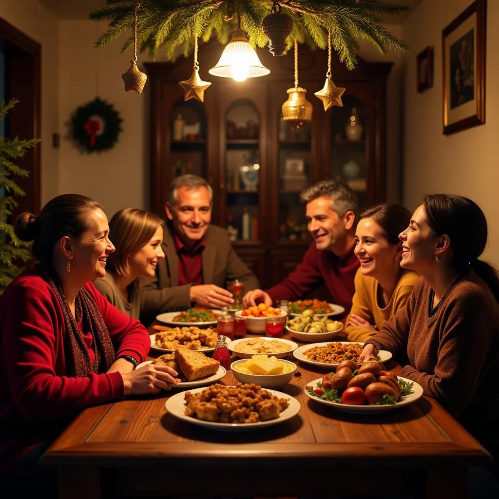 Spanish family enjoying Christmas dinner