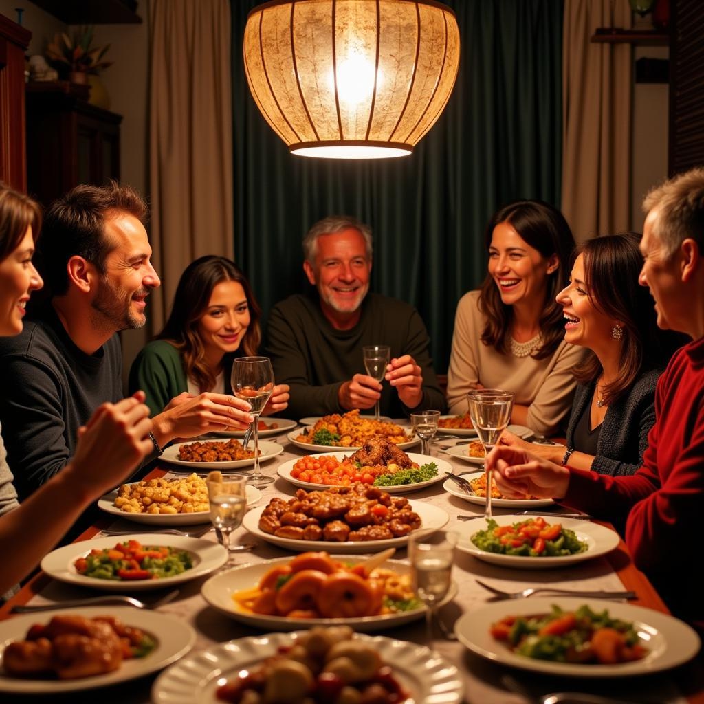 Family enjoying Christmas dinner in a Nadal home