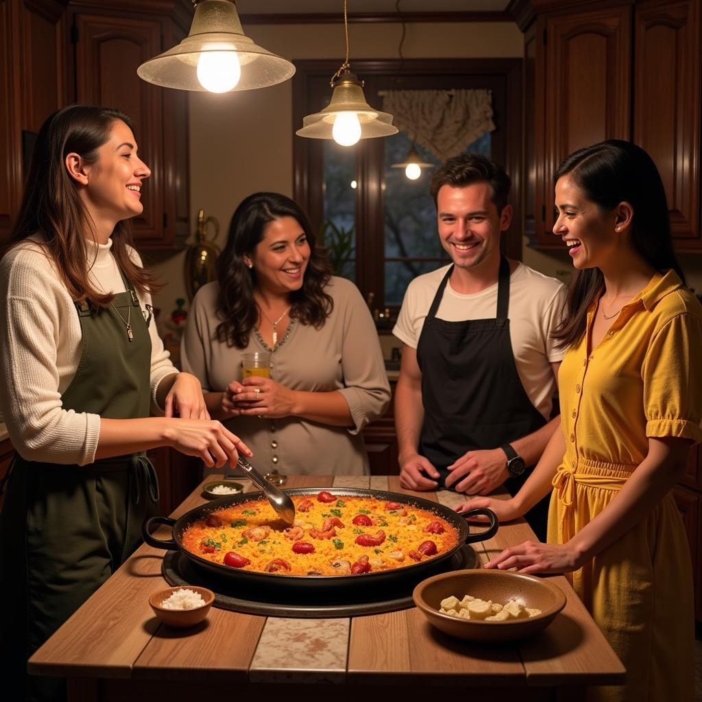 Spanish Family Cooking Paella