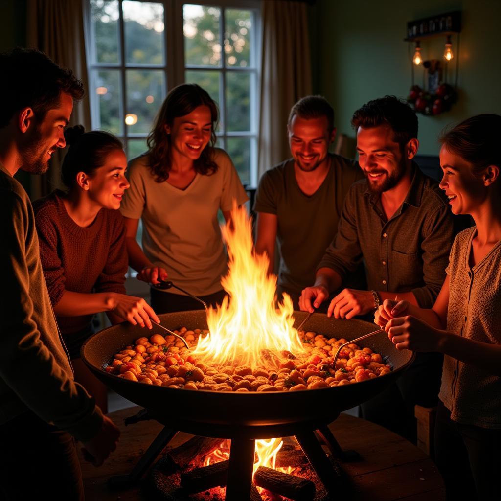 Spanish Family Cooking Paella