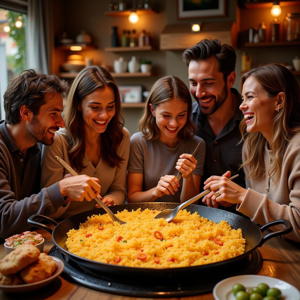 Spanish Family Cooking Paella