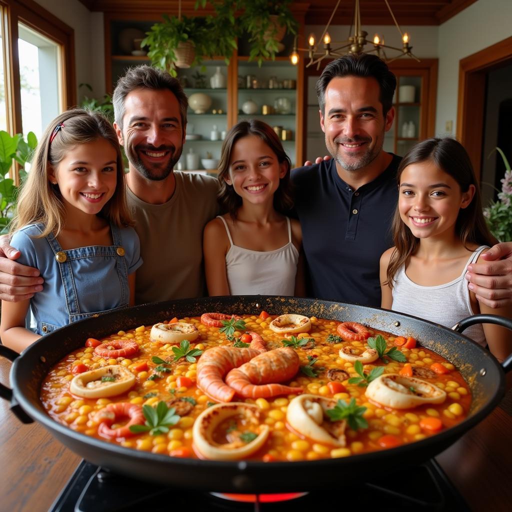 Spanish Family Preparing Paella