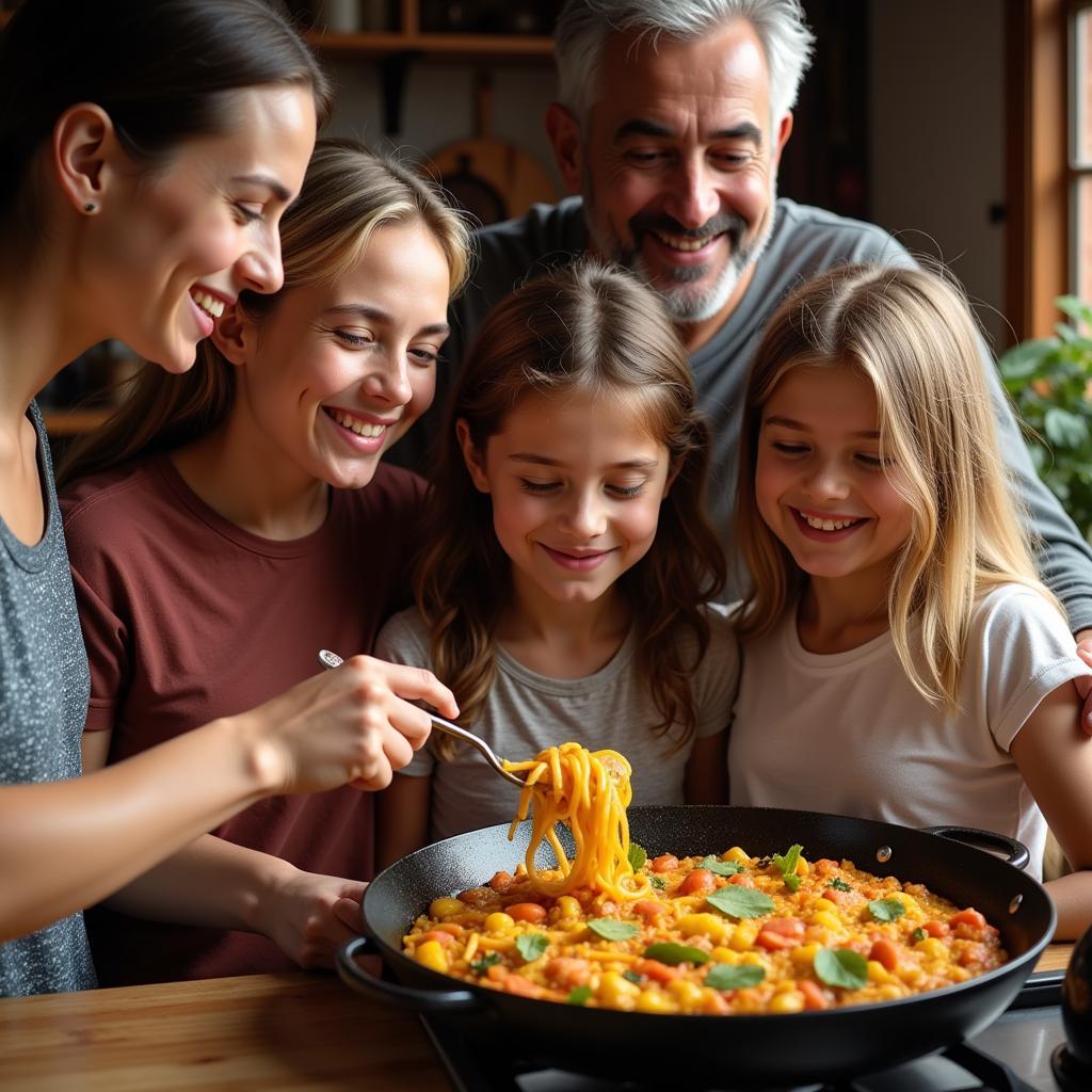 Spanish Family Cooking Paella