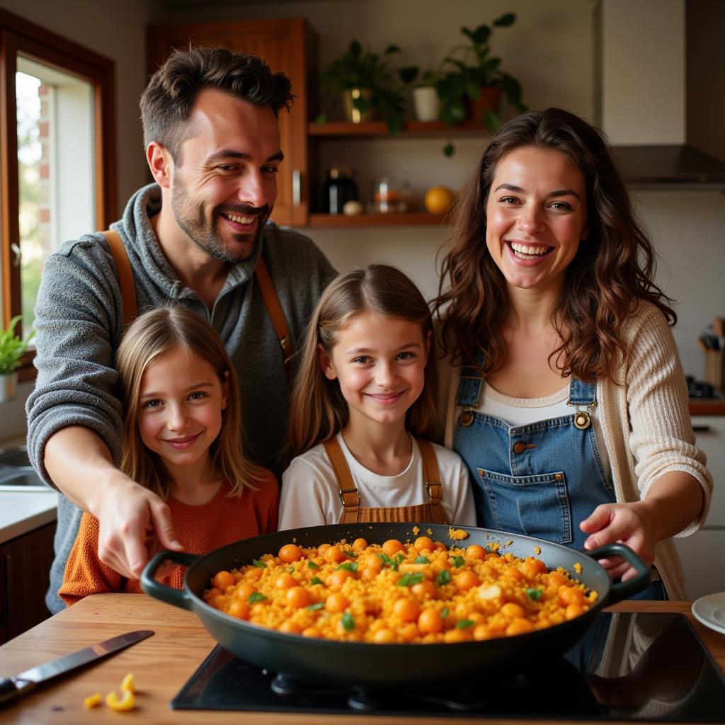 Spanish Family Cooking Paella