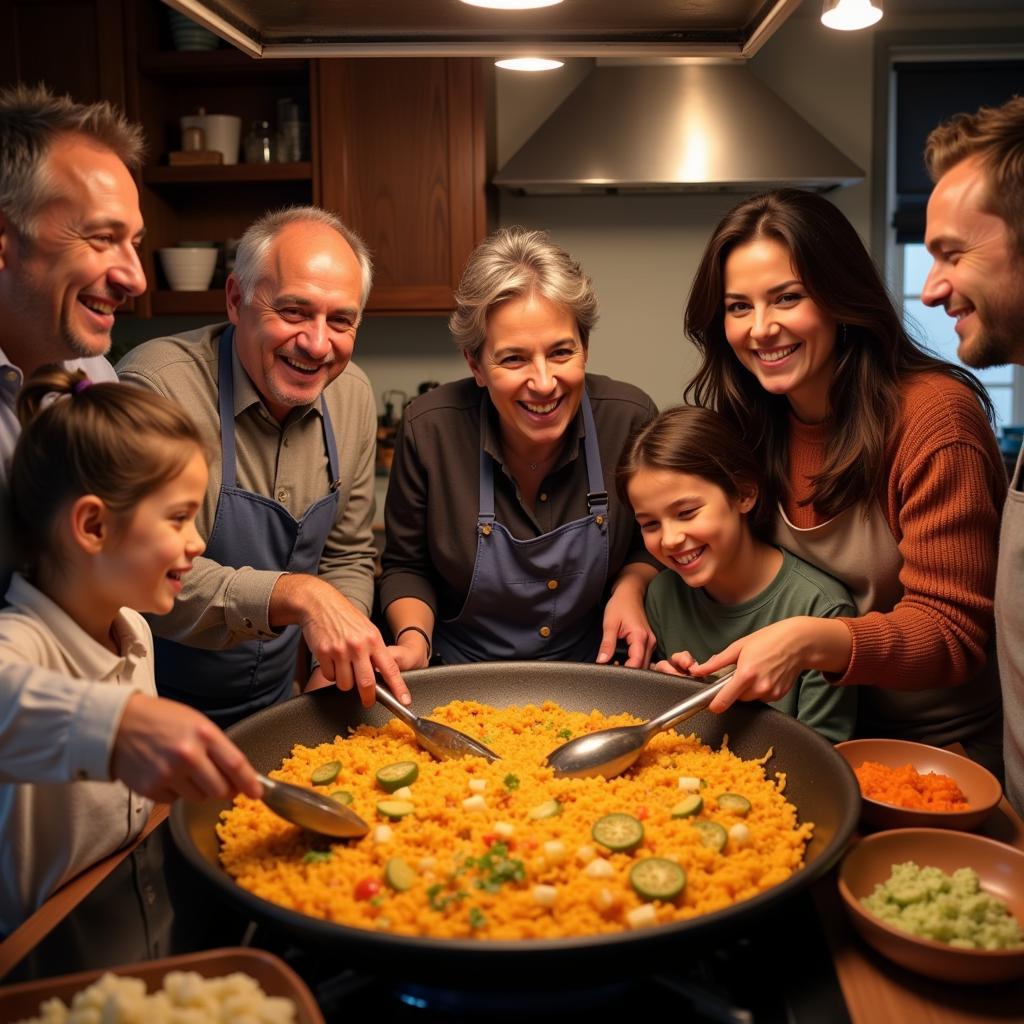 Spanish Family Cooking Paella