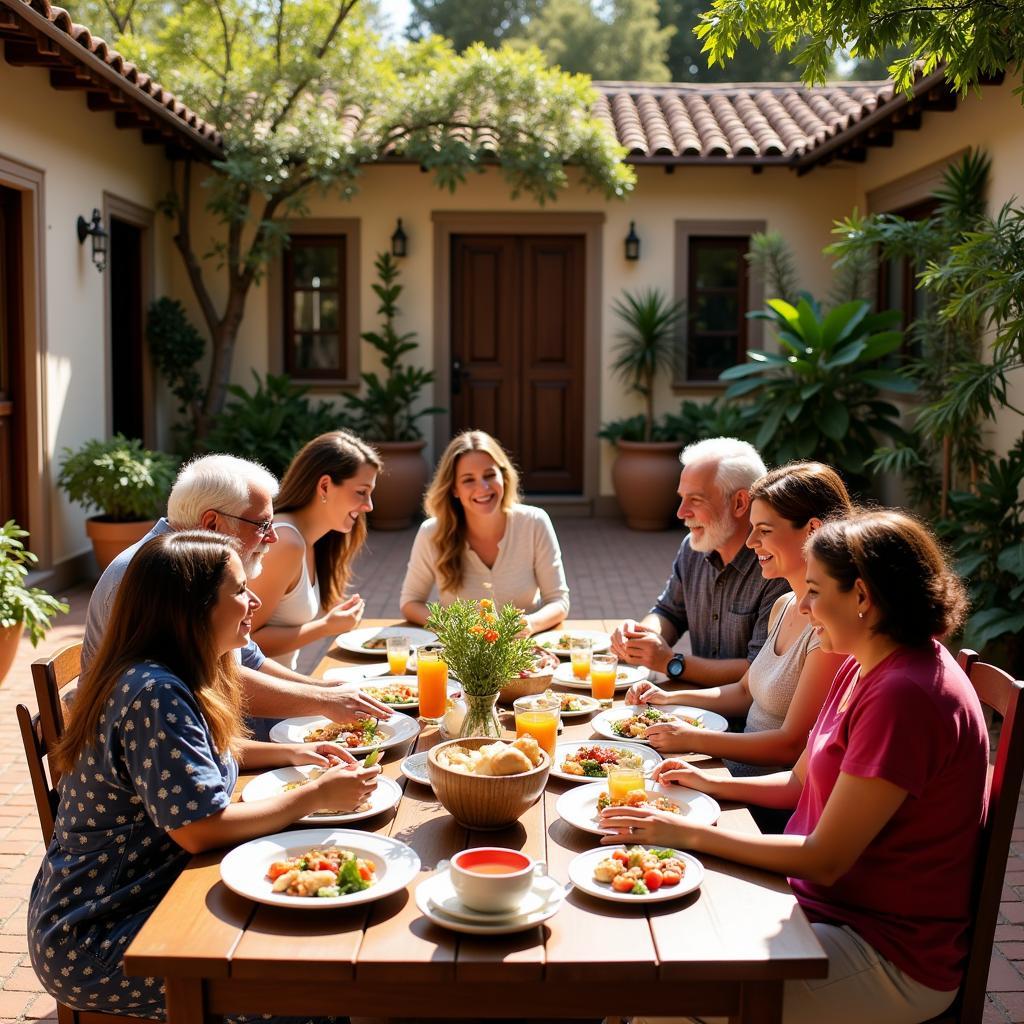 Family Enjoying Meal in Courtyard of Chino Home