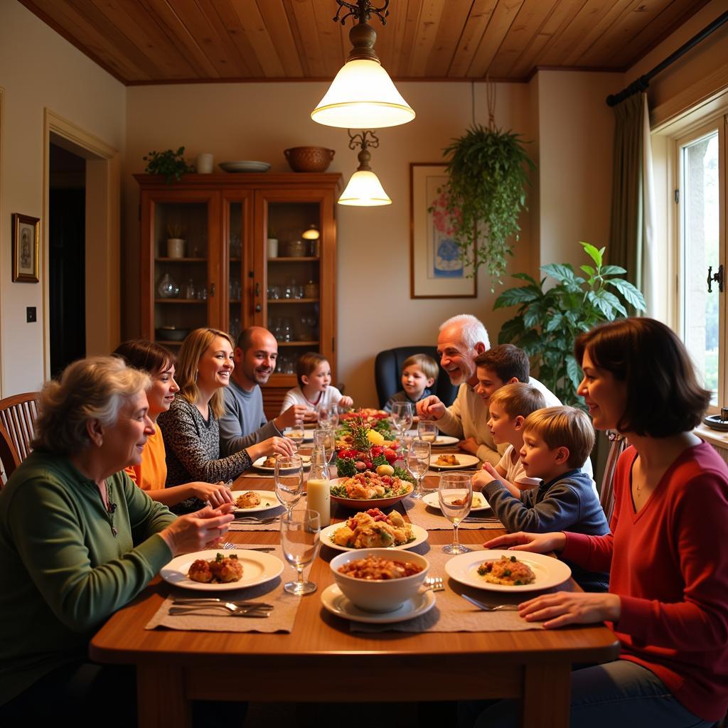 A Spanish family enjoying a meal together