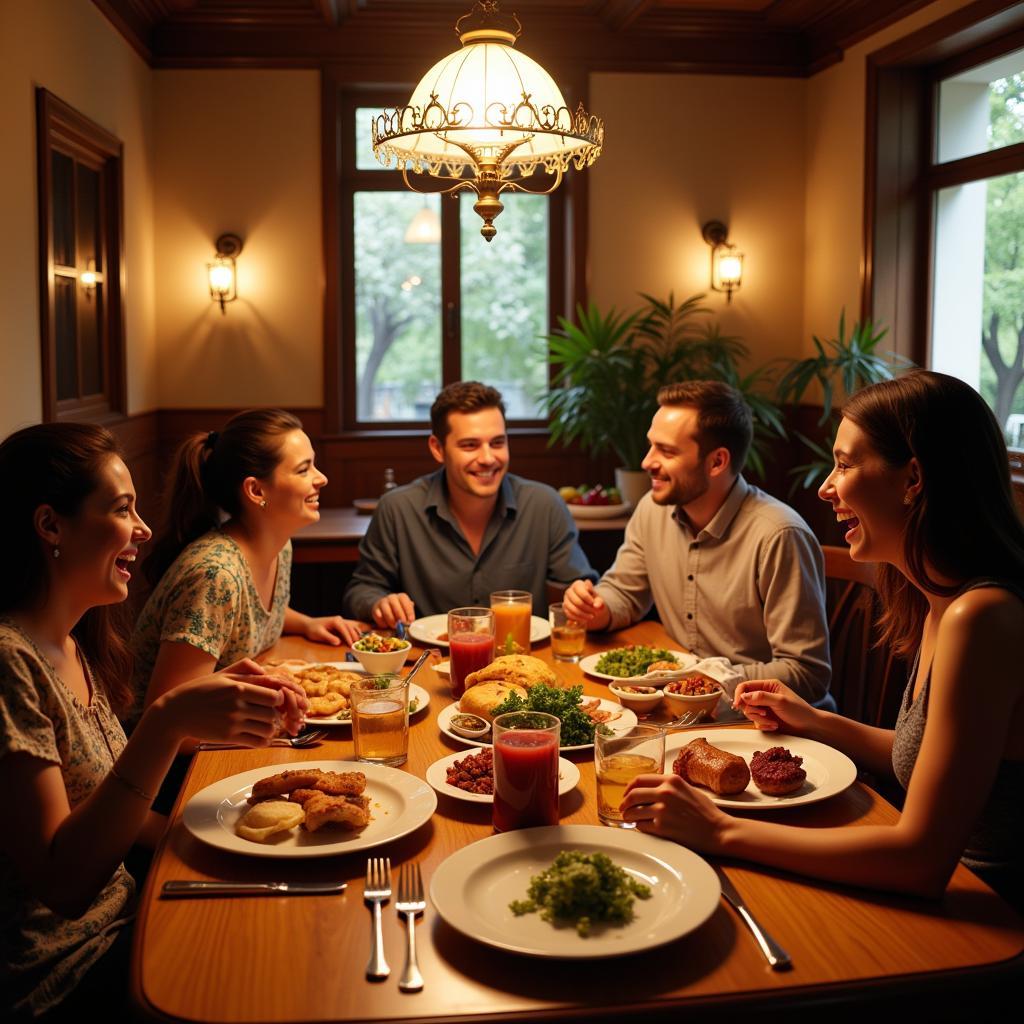 A family enjoys a meal together in their Spanish home