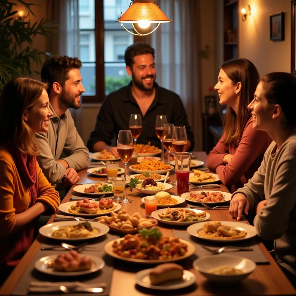 Family enjoying a traditional Spanish dinner