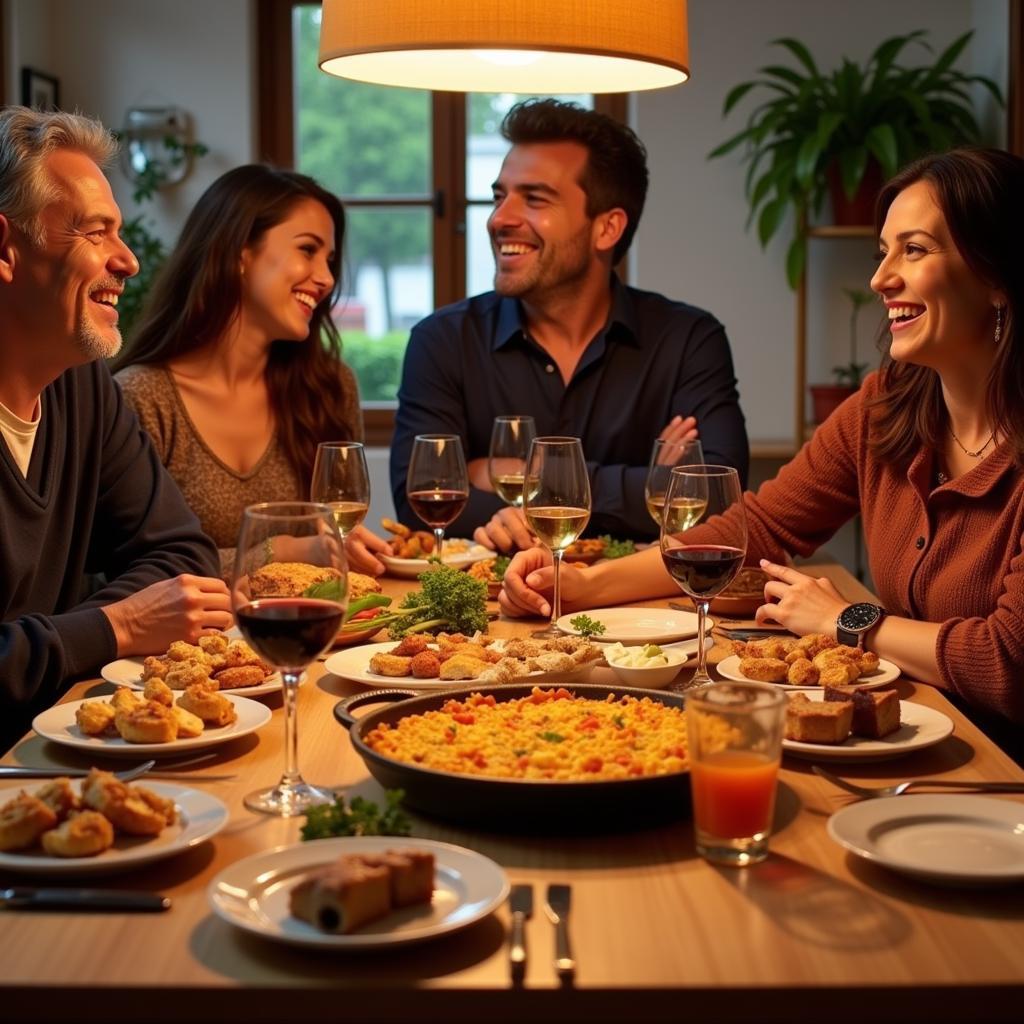 Family enjoying a traditional Spanish dinner