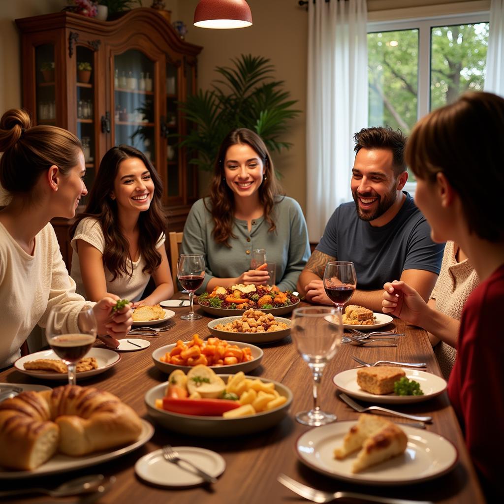 Family enjoying a meal with Carrefour Home dinnerware