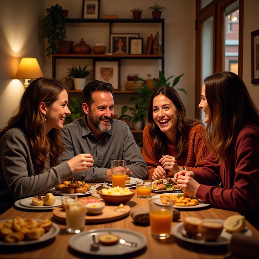 Family enjoying dinner together in Spain