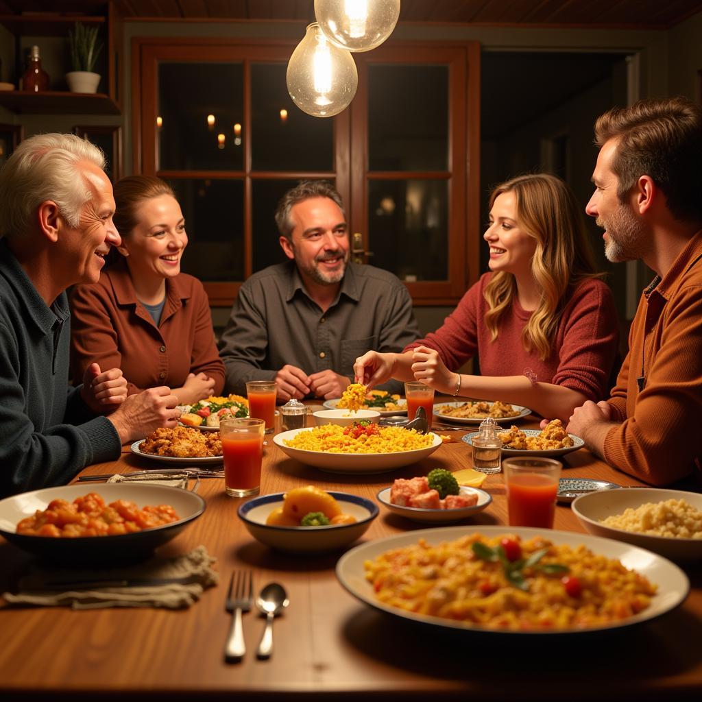 Family enjoying a traditional Spanish dinner