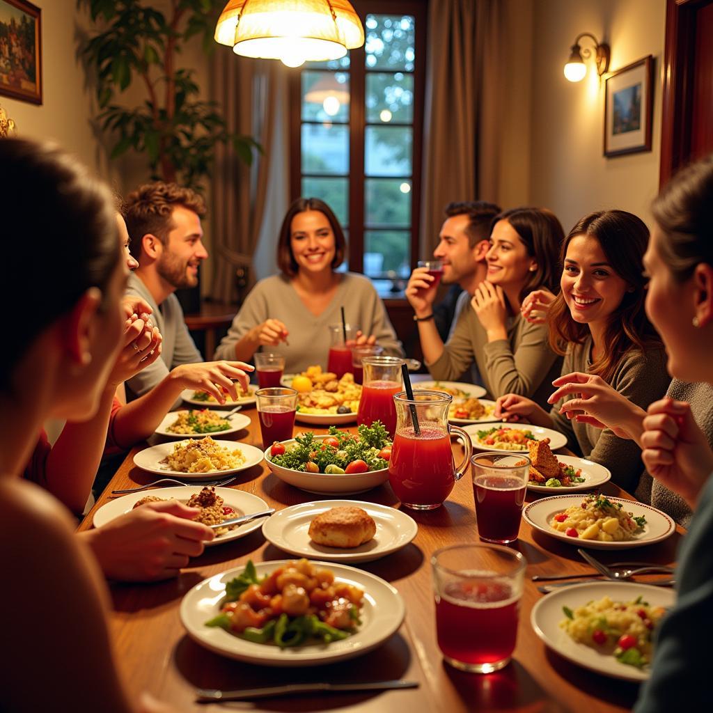 Family enjoying a traditional Spanish dinner