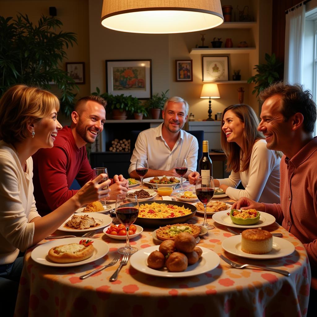 Family enjoying a traditional Spanish dinner