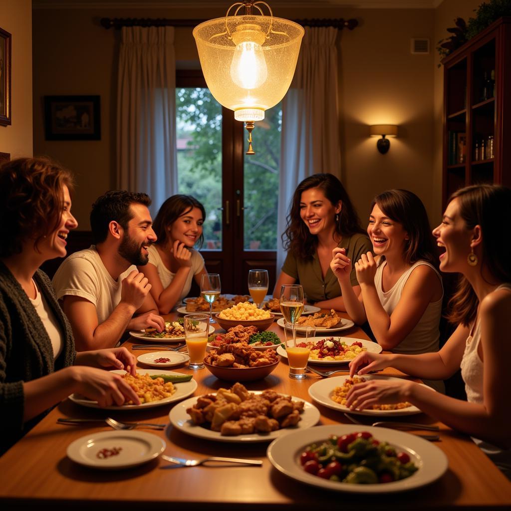 Spanish family enjoying dinner together