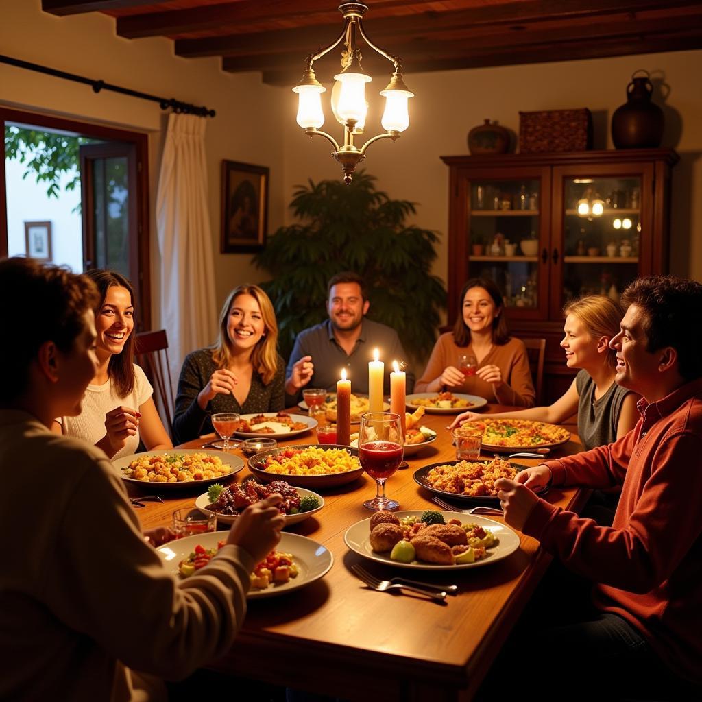 Family enjoying dinner in a Spanish home