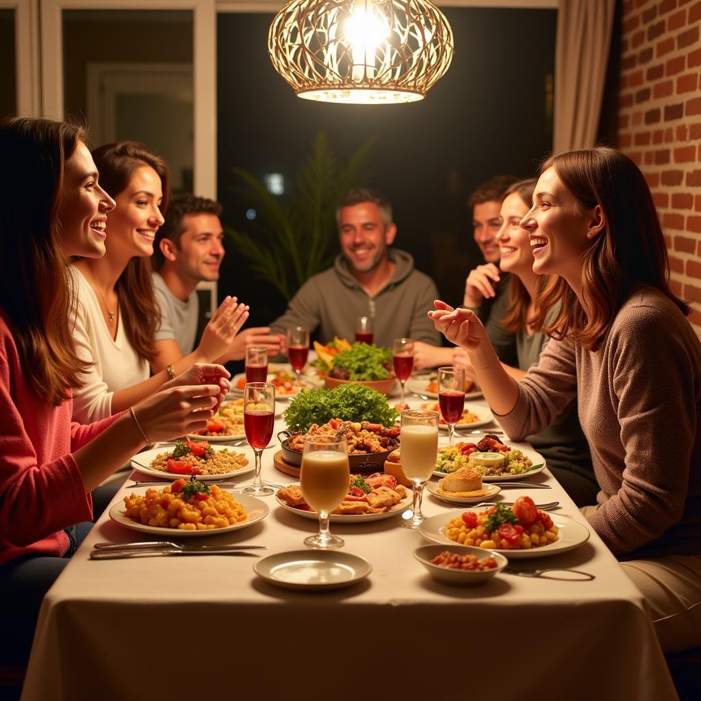 Family enjoying a traditional Spanish dinner