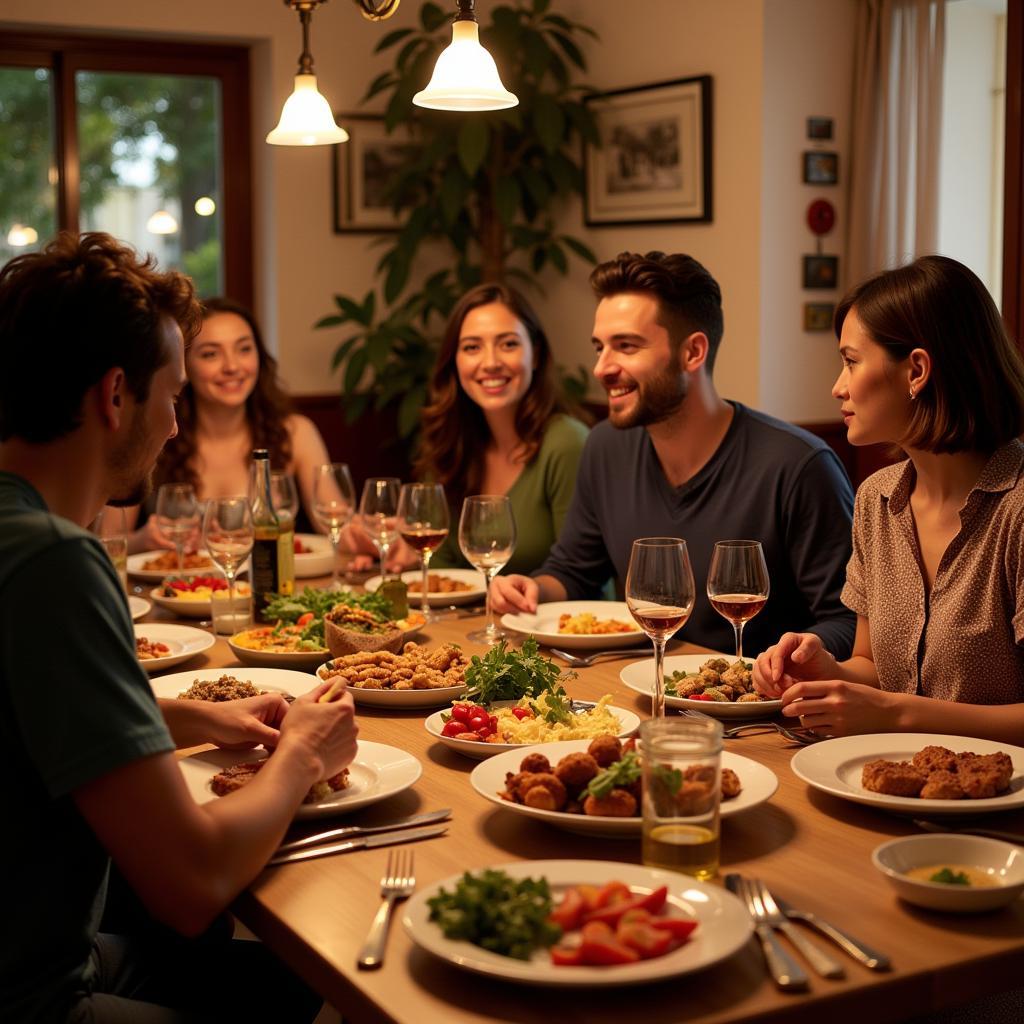 Family enjoying a traditional Spanish dinner