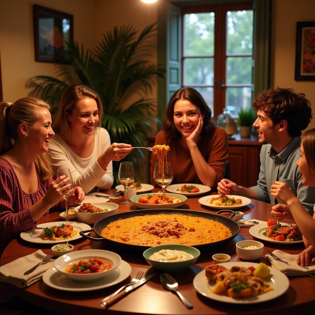 Family enjoying a traditional Spanish dinner